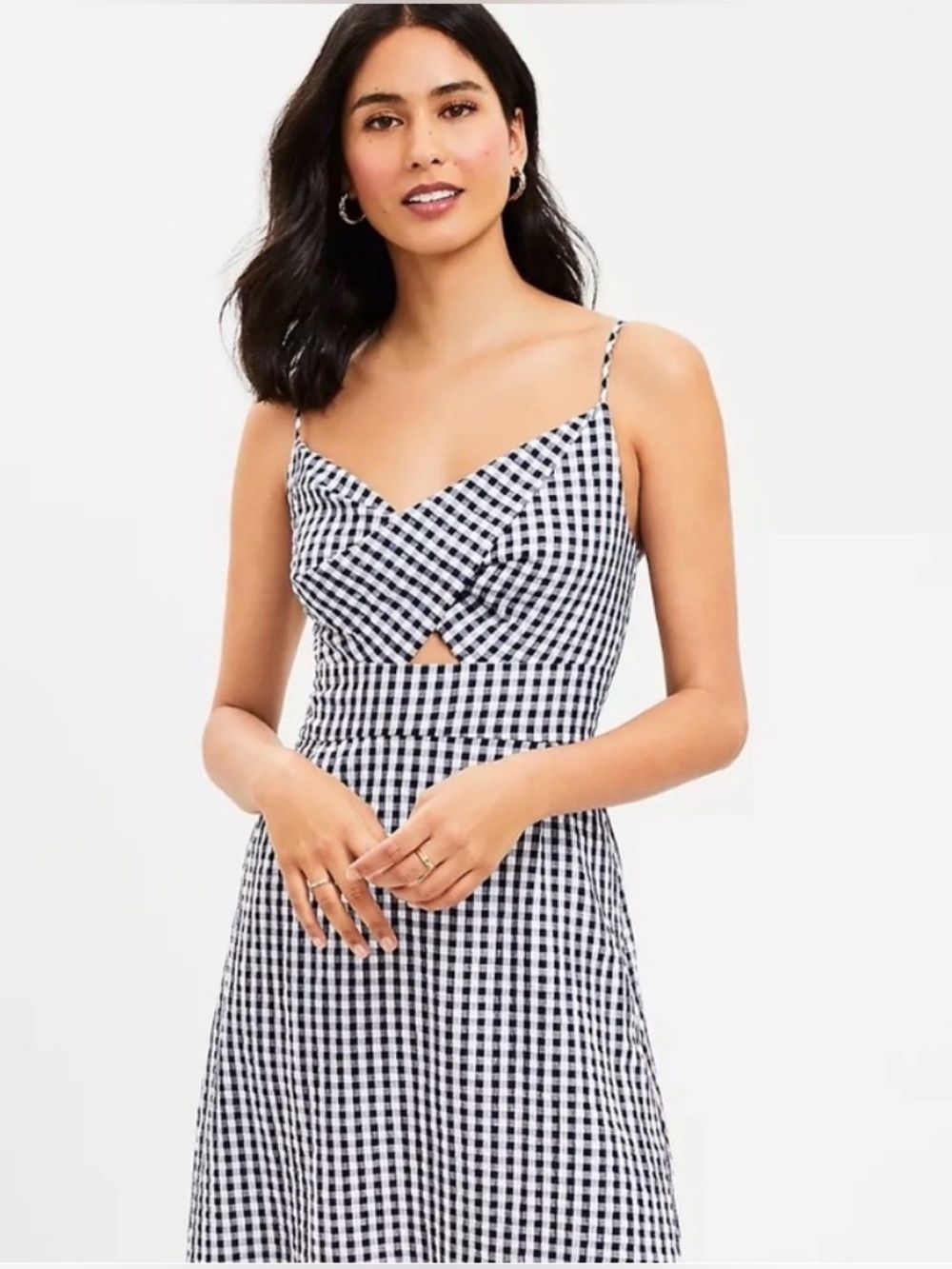 LOFT Size 12 Black White Gingham Cowl Neck Mini Slip Dress NWT